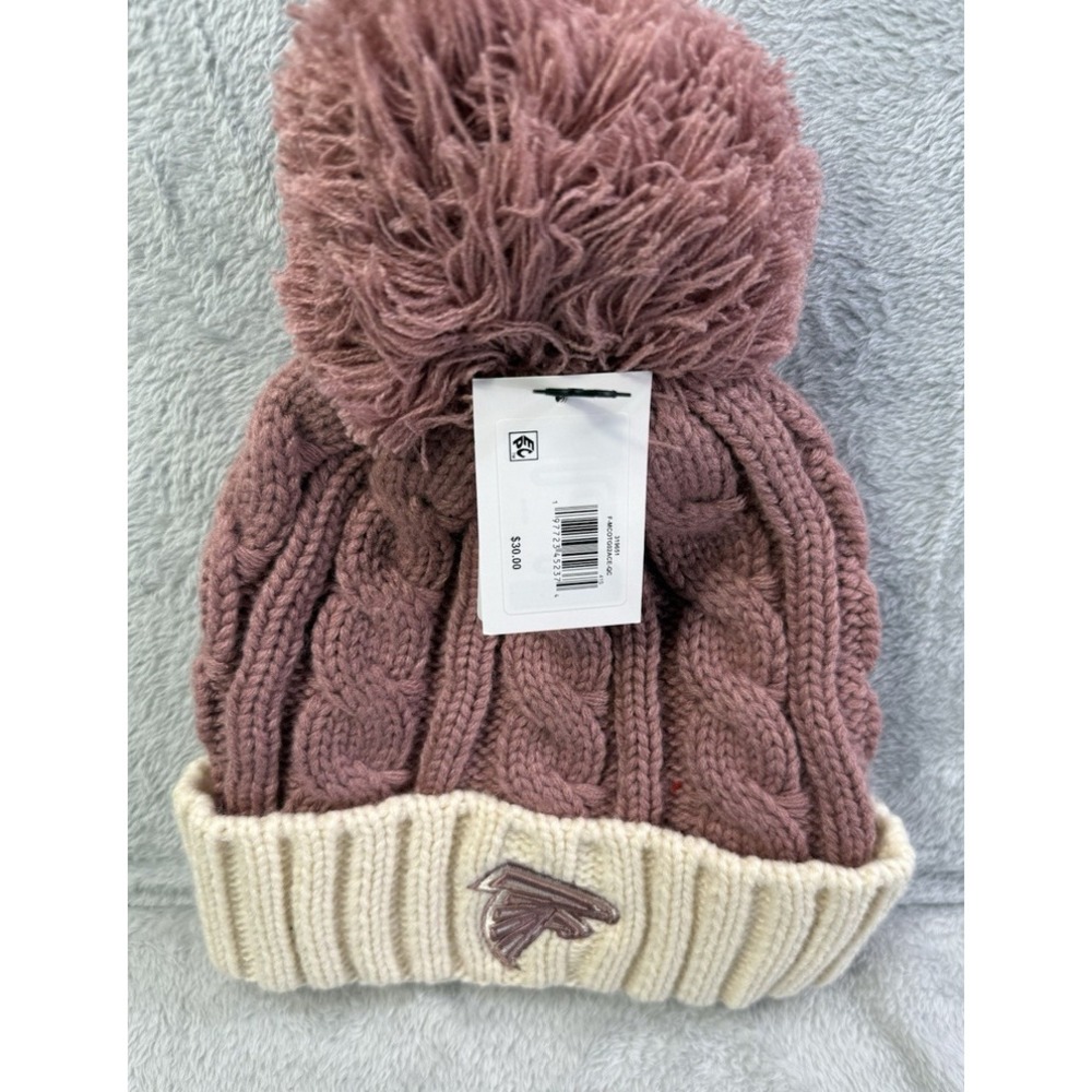 NFL Atlanta Falcons Womens Mauve Pink Cable Knit Beanie Pom Pom Hat New